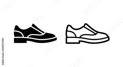 Foto Simple vector icons of loafers, one solid black, one white outline, for casual f