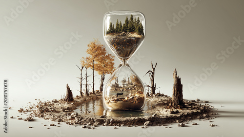 Giant transparent hourglass with nature inside