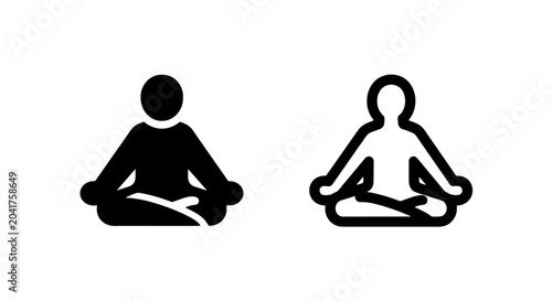 Man meditating in lotus pose, black and white icon