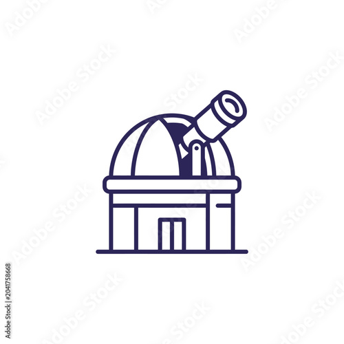 Detailed astronomical observatory building icon with large telescope.