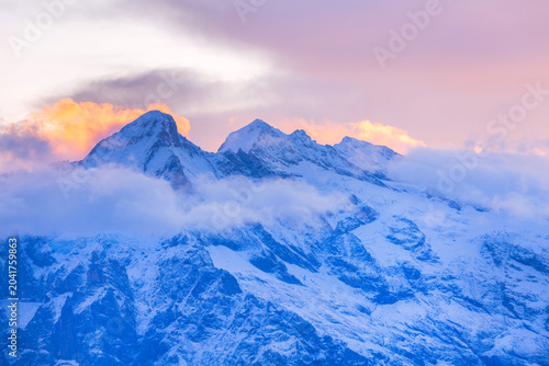 Panoramic view of Swiss Alps sunrise, Switzerland