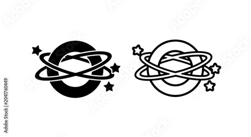 Εκτύπωση καμβά Abstract Planet with Orbiting Stars Icons Symbolizing Astronomy, Galaxy, or Cosm