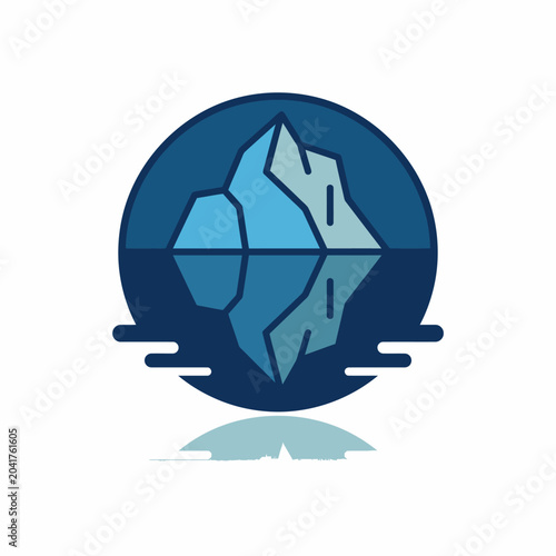 Dark blue iceberg with reflection in circular water frame.