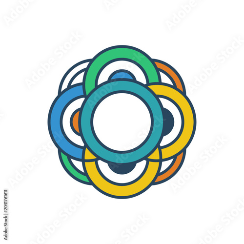 Interlocking colorful geometric circles logo design element.