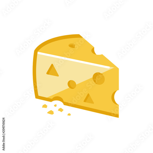 Yellow Swiss cheese wedge vector illustration isolated on white