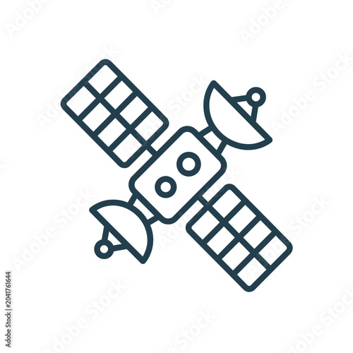 Communication satellite with solar panels orbiting in space.