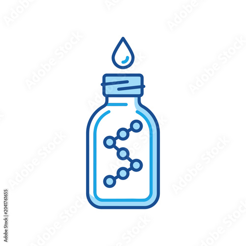 Molecular serum bottle icon for scientific skincare.