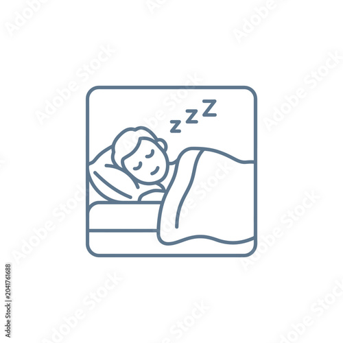 Person sleeping soundly in bed outline icon.