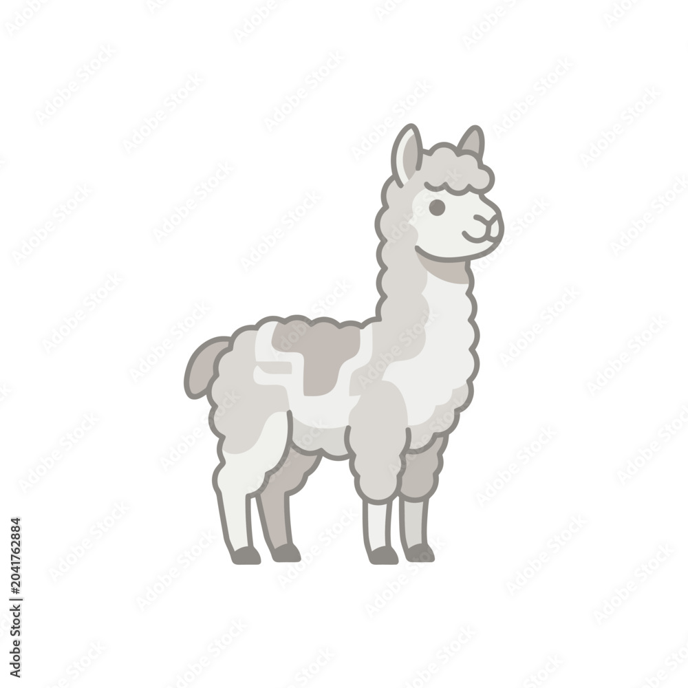 Fototapeta premium Standing alpaca profile view line art illustration.