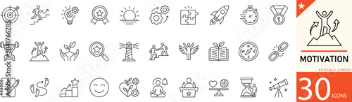 Obraz na płótnie Motivation line icon set for success, achievement, goals, inspiration, growth, and personal development