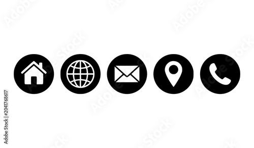 Fotografía Black Circular Contact Icons Vector Set with Home Email Phone and Location