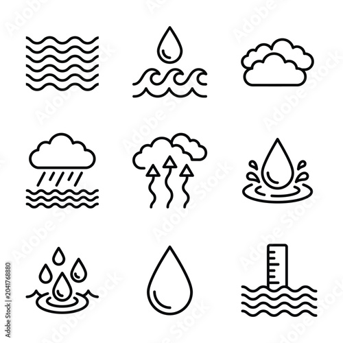Bilde på lerret Water cycle and weather line icon set with evaporation precipitataion hydrology