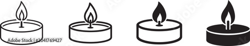 Photos Candle icon set with tealight flame, warm glow, memorial symbol and minimal fire vector design
