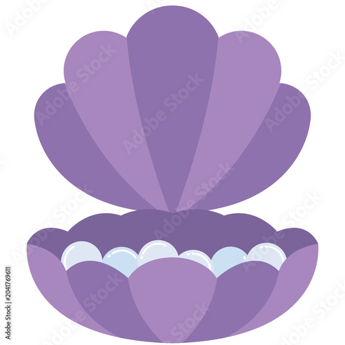 Schilderij op canvas Open Purple Clamshell Vector Illustration with Pearls