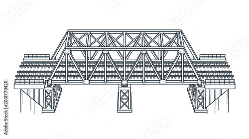 Tableau sur toile Detailed illustration of a steel truss railway bridge.