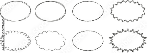 Quadro su tela Black hand drawn oval frame collection with creative rough line scribble border