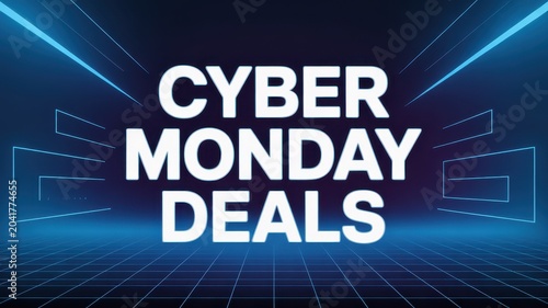 Cyber Monday deals background with neon futuristic grid