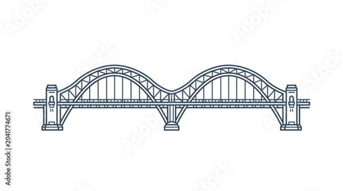 Bild auf Leinwand Detailed architectural drawing of a double arch railway bridge.