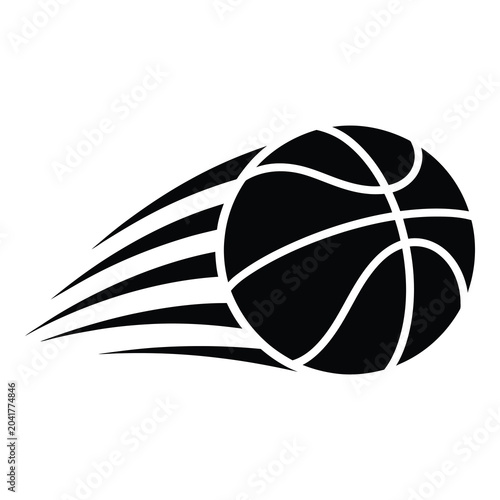 Black basketball with white lines and motion speed lines moving fast  sports graphic icon