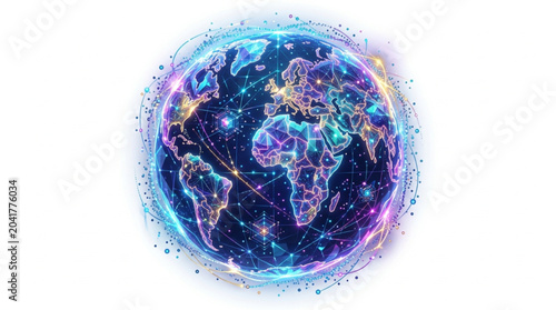 Digital Earth Globe with Glowing Connections and Lights.