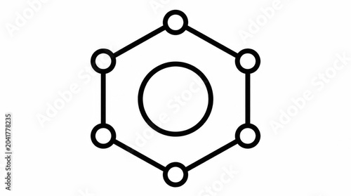 Minimalist black line icon of a benzene chemical ring structure on a white background.