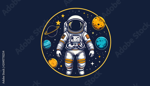 Cuadro en lienzo Astronaut floating in space surrounded by planets and stars.