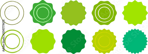 Foto Colorful green wavy rosette stamp shape collection with blank flat creative ribb
