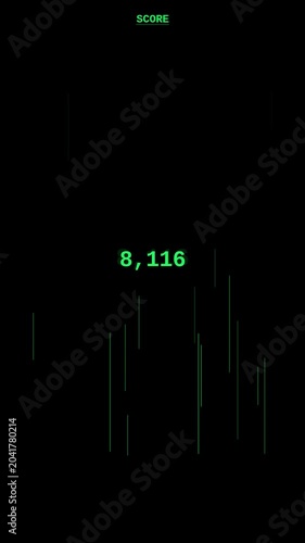Neon green score HUD vertical animation performance overlay for mobile