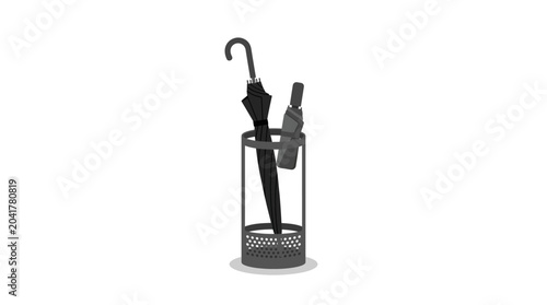 Foto Umbrella stand with two black umbrellas.