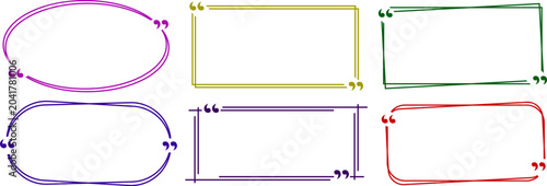 Colorful quotation mark frame collection with blank hand drawn scribble block border shapes for quote layout text box template