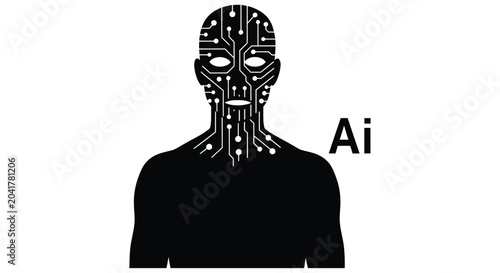 A black silhouette of a human head composed of circuit patterns