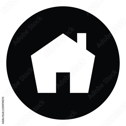 Simple white house icon in black circle on white background icon