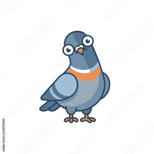 Stylized cartoon pigeon bird character looking forward.