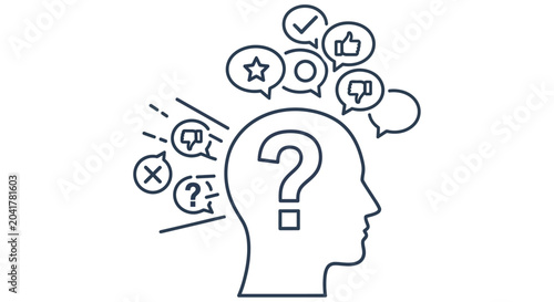 Foto A human head silhouette filled with thoughts questions and feedback icons