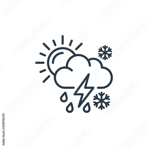 Mixed weather icon with sun clouds rain and snow
