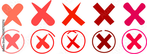 Bild auf Leinwand Red hand drawn cross mark shapes collection with circular frames for feedback an
