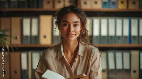 woman reading book in library
