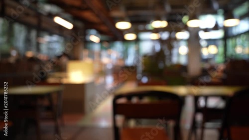 Blurred view of restaurant and coffee shop cafe interior background and lighting bokeh