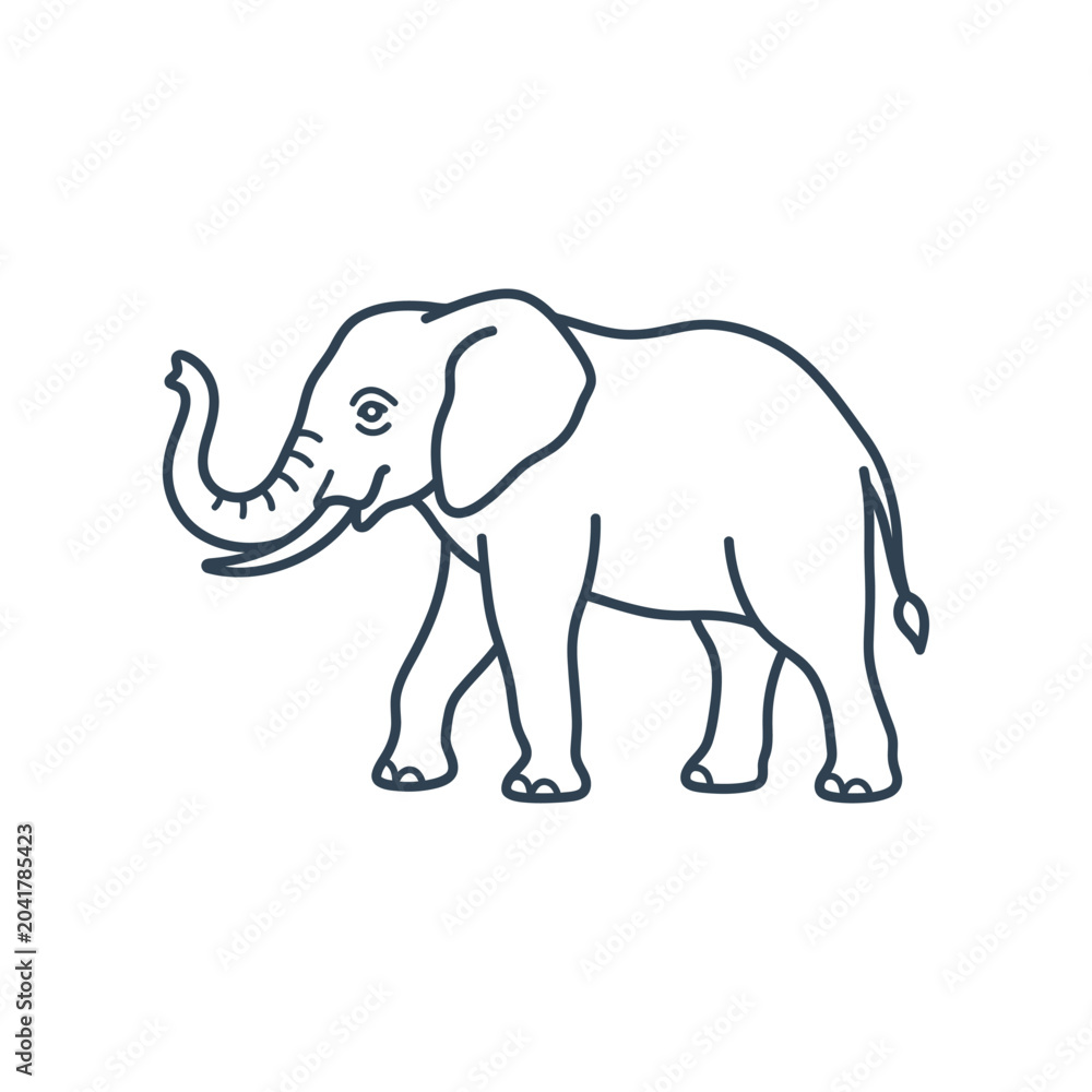 Fototapeta premium Minimalist line art drawing of a walking elephant.