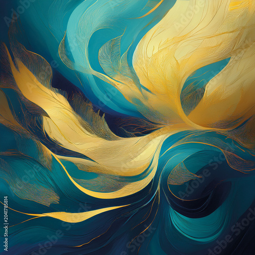 Vibrant abstract work in blue and golden