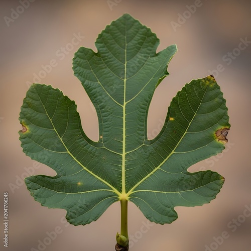 Close-up of a vibrant green fig leaf with intricate details.