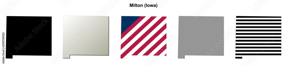 Fototapeta premium Milton (Iowa) blank outline map set