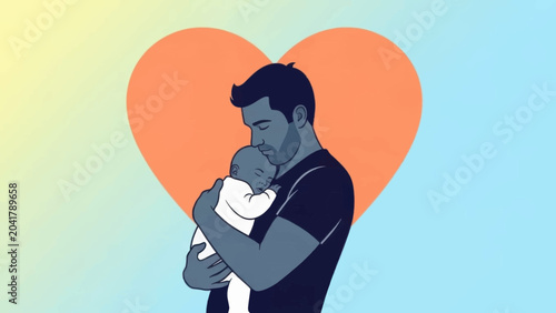 Bild auf Leinwand Father Holding Baby in His Arms.