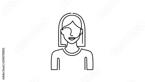 Cuadro en lienzo A minimalist line drawing of a smiling woman with long hair