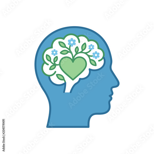 Εκτύπωση καμβά Mental health icon with brain showing flowers and heart.