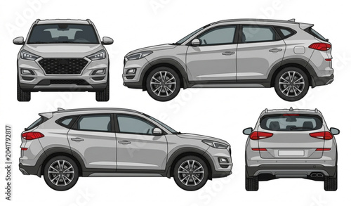 Fotografie Modern Realistic SUV Vehicle Set Front Profile Rear Views Vector Illustration