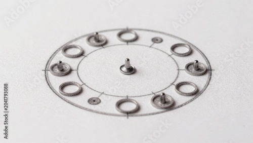 High-resolution taken close-up perspective focusing circular arrangement small metallic objects arranged symme