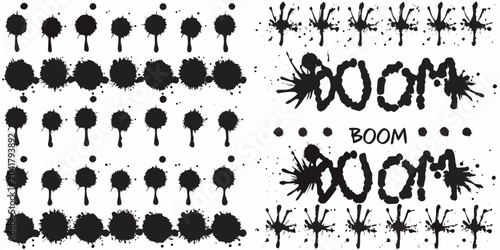 Φωτογραφία black spray paint splatter elements on white background grunge ink blot drip