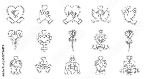 Line romantic symbols and gestures isolated on a transparent background
