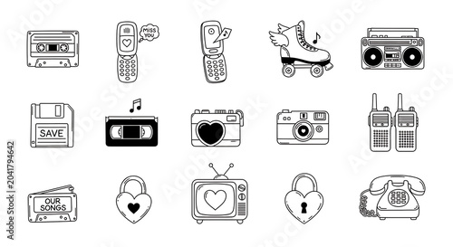 Retro and symbols in black and white isolated on a transparent background